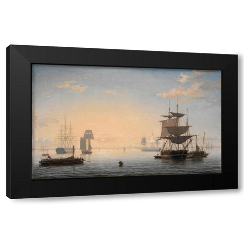 Harbor of Boston with the City in the Distance Black Modern Wood Framed Art Print by Lane, Fitz Henry