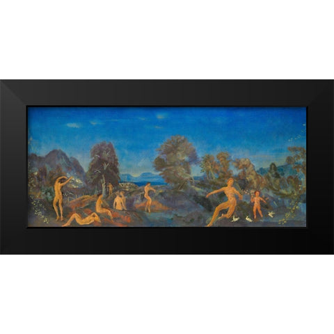 Hermes and the Infant Dionysus Black Modern Wood Framed Art Print by Davies, Arthur B.