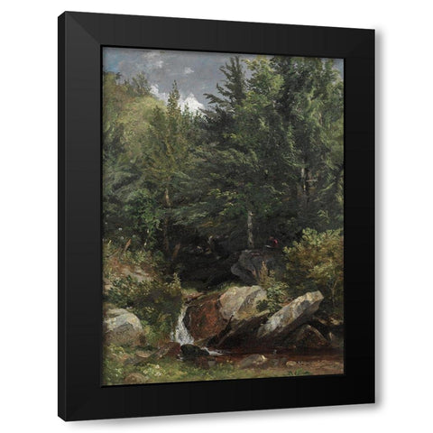 Trees and a Stream on a Hillside Black Modern Wood Framed Art Print with Double Matting by Cropsey, Jasper F.