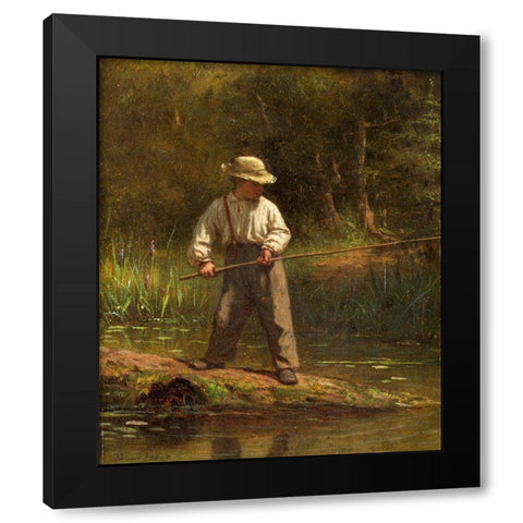 Boy Fishing Black Modern Wood Framed Art Print with Double Matting by Johnson, Eastman