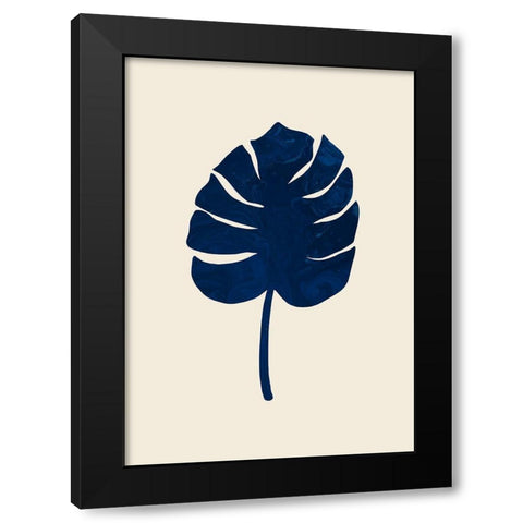 Monstera Marble Blue Black Modern Wood Framed Art Print with Double Matting by Uppsala Studio