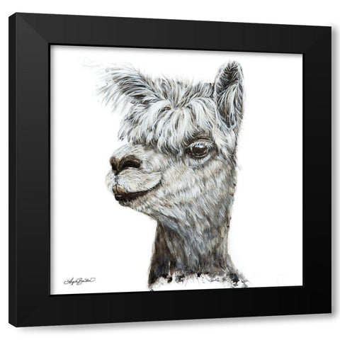 Alphie the Alpaca Black Modern Wood Framed Art Print with Double Matting by Bawden, Angela