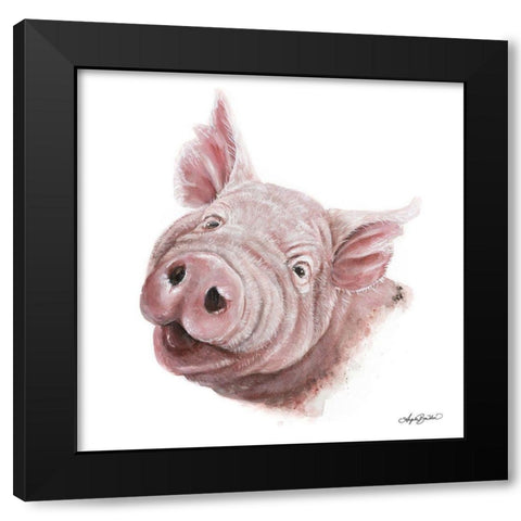 Penny the Pig Black Modern Wood Framed Art Print with Double Matting by Bawden, Angela