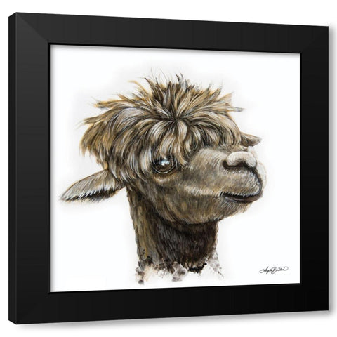 Skippy the Alpaca Black Modern Wood Framed Art Print by Bawden, Angela