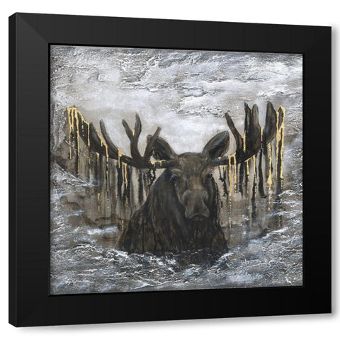 Moose in the Mist Black Modern Wood Framed Art Print with Double Matting by Bawden, Angela