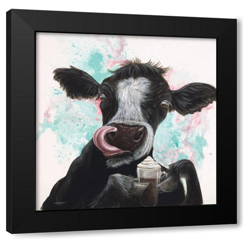Moo Latte Black Modern Wood Framed Art Print by Bawden, Angela