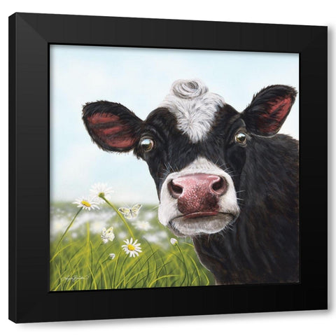 Daisy Moo Black Modern Wood Framed Art Print by Bawden, Angela