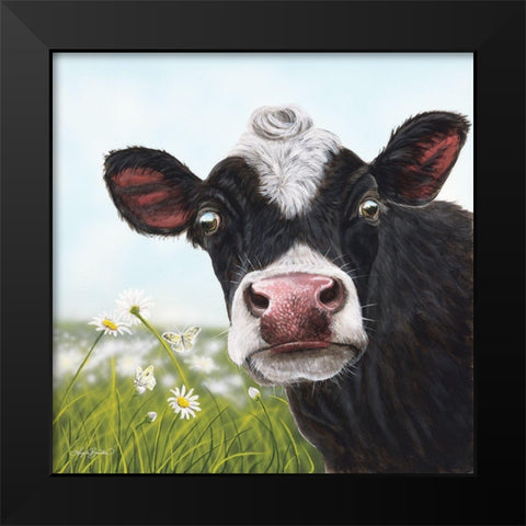 Daisy Moo Black Modern Wood Framed Art Print by Bawden, Angela