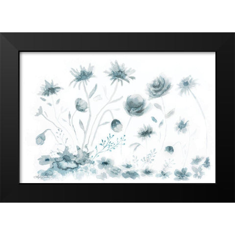 Blue Flower Toss Black Modern Wood Framed Art Print by Bawden, Angela