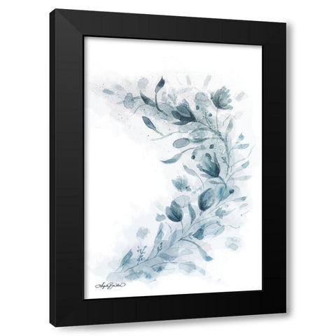 Blue Floral Splash II Black Modern Wood Framed Art Print with Double Matting by Bawden, Angela
