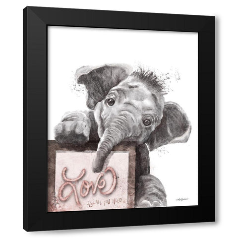 Love is All You Need Elephant Black Modern Wood Framed Art Print by Bawden, Angela