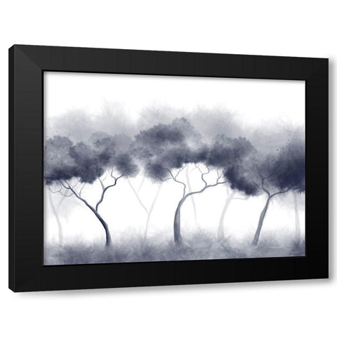 Misty Blue Forest Trees Black Modern Wood Framed Art Print by Bawden, Angela