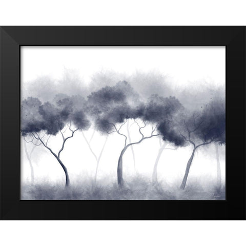 Misty Blue Forest Trees Black Modern Wood Framed Art Print by Bawden, Angela