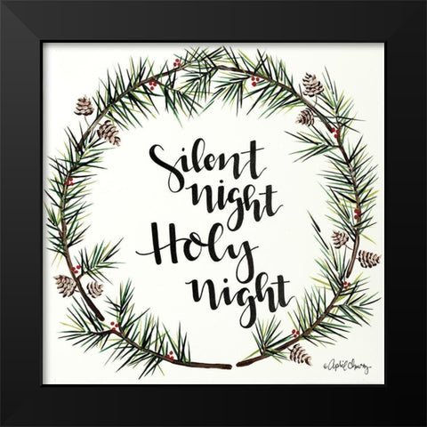 Silent Night Pinecone Wreath Black Modern Wood Framed Art Print by Chavez, April