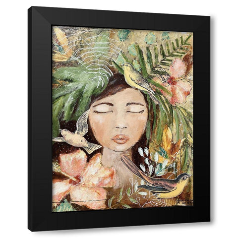 Maya and the Birds Black Modern Wood Framed Art Print with Double Matting by Hilburn, Amanda