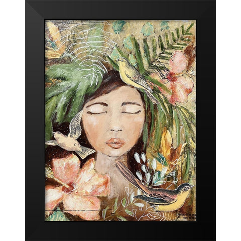 Maya and the Birds Black Modern Wood Framed Art Print by Hilburn, Amanda