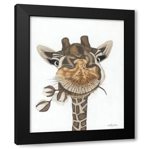Giraffe with Cotton Black Modern Wood Framed Art Print by Justice, Ashley