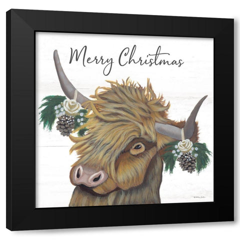 Merry Christmas Highland Black Modern Wood Framed Art Print with Double Matting by Justice, Ashley