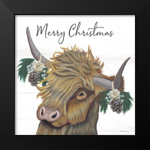 Merry Christmas Highland Black Modern Wood Framed Art Print by Justice, Ashley