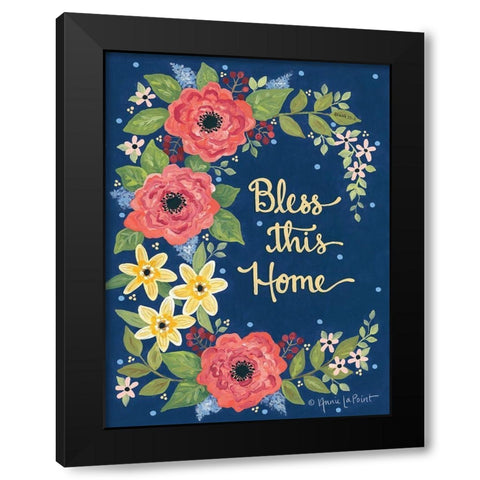 Floral Bless This Home Black Modern Wood Framed Art Print by LaPoint, Annie