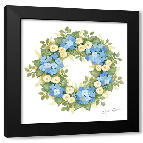 Hydrangeas in Bloom Wreath Black Modern Wood Framed Art Print with Double Matting by LaPoint, Annie