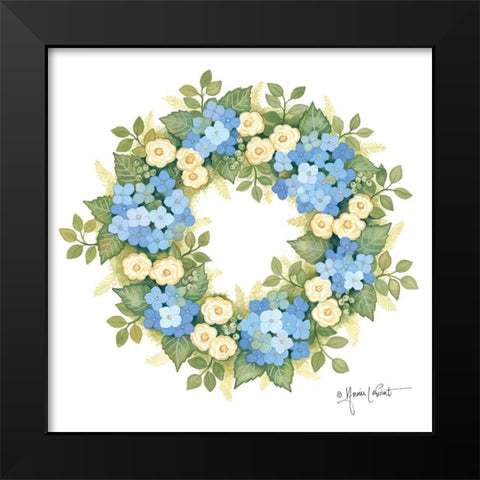 Hydrangeas in Bloom Wreath Black Modern Wood Framed Art Print by LaPoint, Annie
