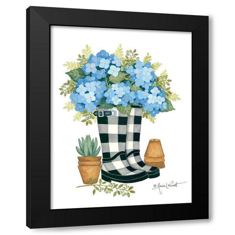 Hydrangeas Boots Black Modern Wood Framed Art Print by LaPoint, Annie