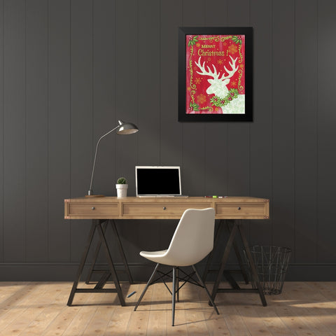 Merry Christmas Reindeer Black Modern Wood Framed Art Print by LaPoint, Annie