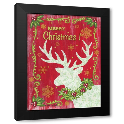Merry Christmas Reindeer Black Modern Wood Framed Art Print by LaPoint, Annie