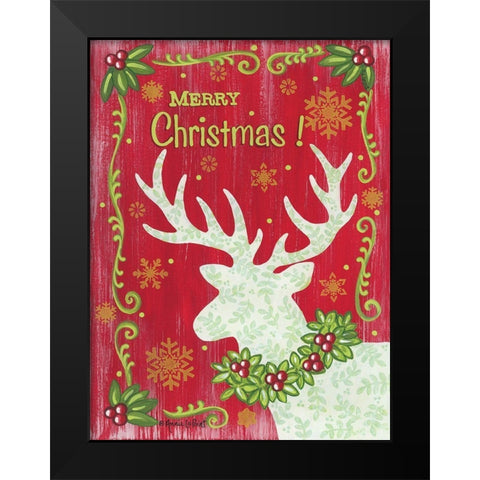 Merry Christmas Reindeer Black Modern Wood Framed Art Print by LaPoint, Annie
