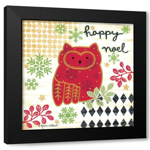 Happy Noel Owl Black Modern Wood Framed Art Print with Double Matting by LaPoint, Annie