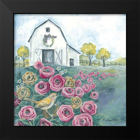 Pink Flower Field Black Modern Wood Framed Art Print by Kater, Diane