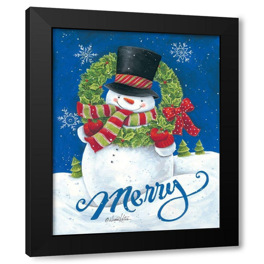 Merry Snowman Black Modern Wood Framed Art Print with Double Matting by Kater, Diane