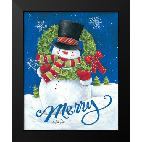 Merry Snowman Black Modern Wood Framed Art Print by Kater, Diane