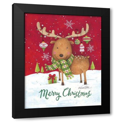 Merry Christmas Reindeer Black Modern Wood Framed Art Print by Kater, Diane