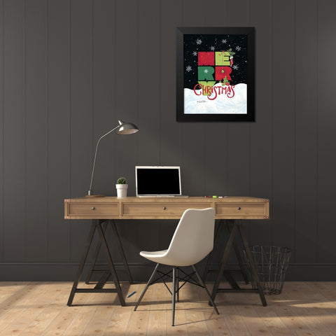 Merry Christmas Black Modern Wood Framed Art Print by Kater, Diane
