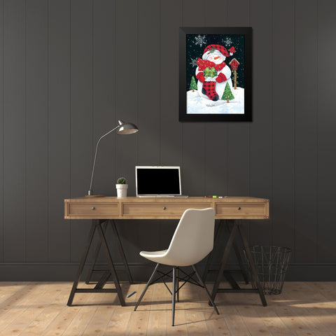 Plaid Snowman Black Modern Wood Framed Art Print by Kater, Diane