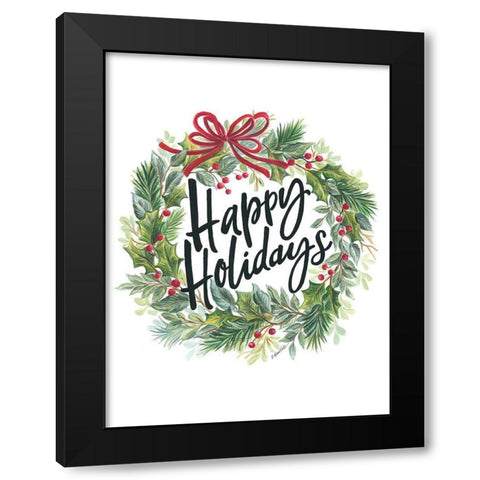 Happy Holidays Wreath Black Modern Wood Framed Art Print with Double Matting by Kater, Diane