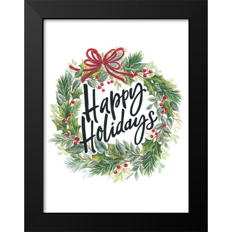 Happy Holidays Wreath Black Modern Wood Framed Art Print by Kater, Diane