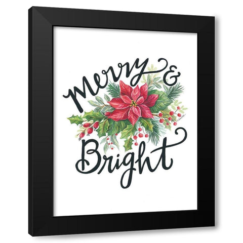 Merry and Bright Wreath Black Modern Wood Framed Art Print with Double Matting by Arthurs, Diane