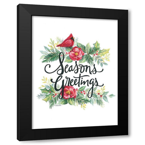 Seasons Greetings Wreath Black Modern Wood Framed Art Print by Arthurs, Diane