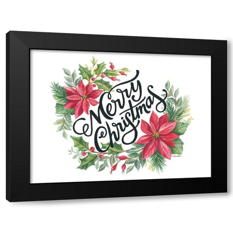Merry Christmas Wreath Black Modern Wood Framed Art Print with Double Matting by Arthurs, Diane