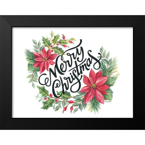 Merry Christmas Wreath Black Modern Wood Framed Art Print by Arthurs, Diane