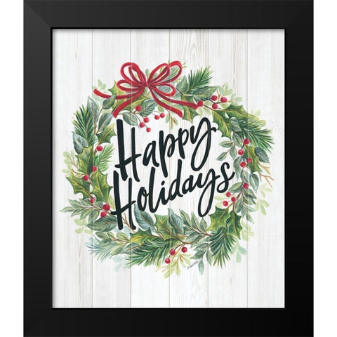 Happy Holidays Wreath Black Modern Wood Framed Art Print by Kater, Diane