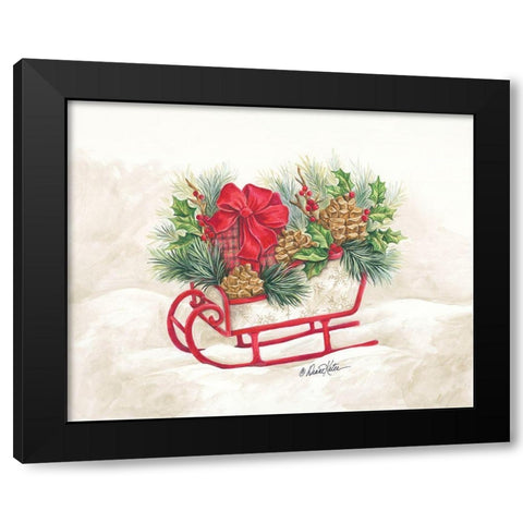 Christmas Lodge Sleigh Black Modern Wood Framed Art Print by Kater, Diane