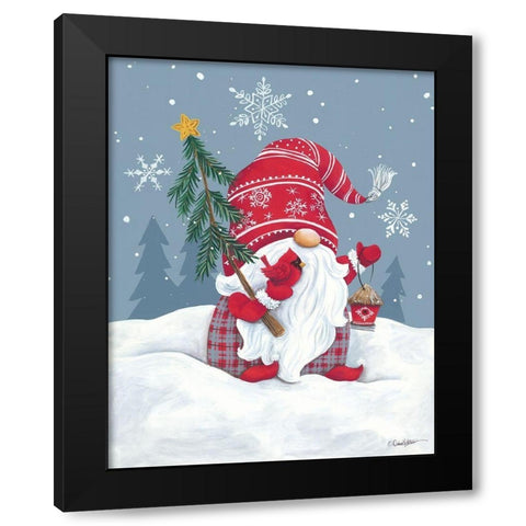 Snowy Gnome with Cardinal Black Modern Wood Framed Art Print by Kater, Diane