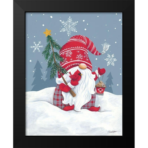Snowy Gnome with Cardinal Black Modern Wood Framed Art Print by Kater, Diane