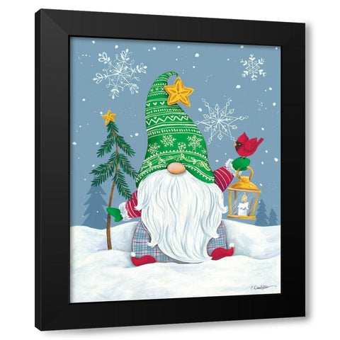 Snowy Gnome with Lantern Black Modern Wood Framed Art Print with Double Matting by Kater, Diane