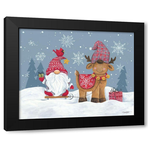 Snowy Gnome with Reindeer Black Modern Wood Framed Art Print with Double Matting by Kater, Diane