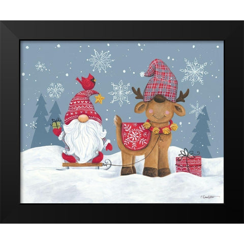 Snowy Gnome with Reindeer Black Modern Wood Framed Art Print by Kater, Diane